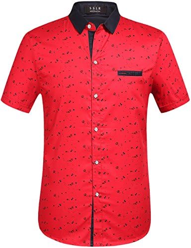 SSLR Men's Printed Button Down Casual Short Sleeve Cotton Shirts