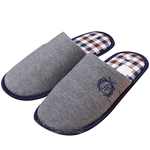 EURO SKY Stylish Cotton Grids Scalloped Clog Antiskid House Slippers Navy -Size: US 10/EU (42/43)