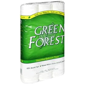 Green Forest Unscented Bathroom Tissue, 100% Recycled Paper, Whitened Without Chlorine, Case Pack, Eight 12 Roll Packs