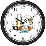 Shabbos or Sabbath Table Symbols No.1 Judaica Jewish Theme Wall Clock by WatchBuddy Timepieces (White Frame)