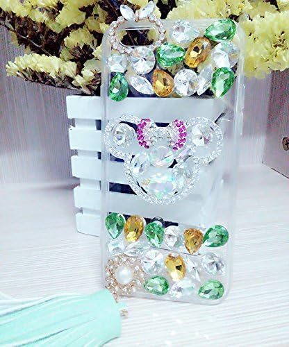 iPhone 6 Case -SpicyQ® Luxury 3D Handmade Lovely Mickey Mouse Ear and Bow-tie Design Shiny Bling Sparkle Glitter Diamond Rhinestone Soft Clear TPU Cover Cute Pendent Case for iPhone 6s (Green)