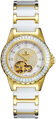 OLIPAI Women's Mechanical Wrist Watches with Stainless Steel & Ceramic Band Gold