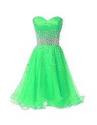 A-line Sweetheart Tulle Short Crystals Beaded Lace-Up Crystal Homecoming Dress/Prom Dress/Wedding Party Dress 