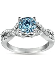 3/4 CTW Blue & White Diamond Ring - Size 7