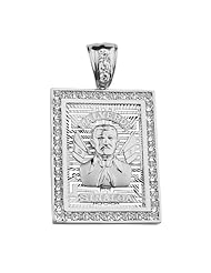 .925 Sterling Silver Rhodium Plated CZ Jesus Malverde Sinaloa Charm Pendant
