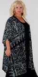 BLACK KIMONO JACKET BUTTON BATIK Fits - M L 1X 2X 3X 4X - E630S