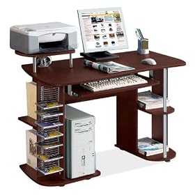 Computer Desk with Shelves - Dark Honey
