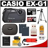 Casio Exilim EX-G1 Endurance Shockproof / Waterproof Digital Camera (Black) + 8GB Card + Battery + Floating Strap + Tripod + Case + Accessory Kit