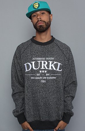 Durkl The Authentic Crewneck Sweatshirt in Heather Charcoal hood ,Sweatshirts for Men