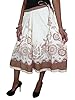 Womans Boho Peasant Skirt Cotton White Brown Floral Print Holiday Skirts