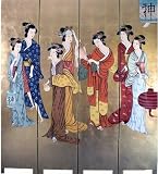 Oriental Golden 4 Panels Screen Room Divider (Beauties)
