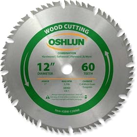 Oshlun SBW-120060 12-Inch 60 Tooth 4 and 1 Combination Saw Blade with 1-Inch Arbor by Oshlun