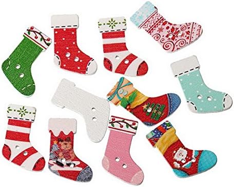 HOUSWEETY 100PCs Mixed Wood Sewing Buttons Christmas Stocking Scrapbooking 3x2.1cm