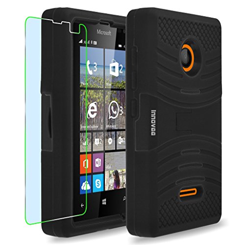 Microsoft Lumia 435 Case, INNOVAA Turbulent Armor Case W/ Free Screen Protector & Stylus Pen - Black/Black