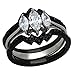 Black Stainless Steel Marquise Cut AAA Cubic Zirconia CZ 3 Stones Women Wedding Engagement Ring Set TKJ