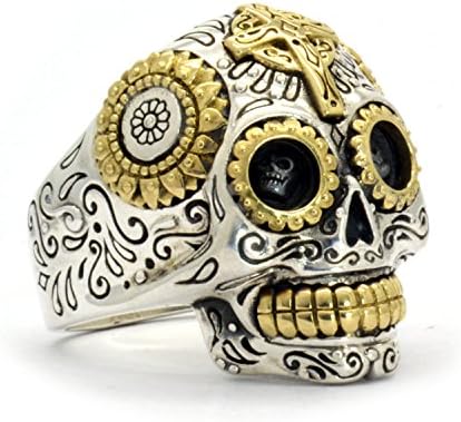 Sterling Silver Biker Sugar Skull Ring for Men (Size 13.5) - 1 Oz of Handcrafted Silver