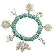 Gold Plated Turquoise Stone Good Luck Charm Stretch Bracelet