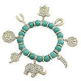 Gold Plated Turquoise Stone Good Luck Charm Stretch Bracelet