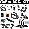 GoPro Deluxe Accessory Kit For All Wide Hero Cameras (Helmet, Motorsports, Surf, Wide) Which Includes: Handlebar Seatpost Mount + Roll Bar Mount + Suction Cup Mount + Chest Mount Harness + Head Strap Mount + Tripod Mount + Vented Helmet Strap + Grab Bag of Mounts + 2GB SD Card + 4 AAA Batteries