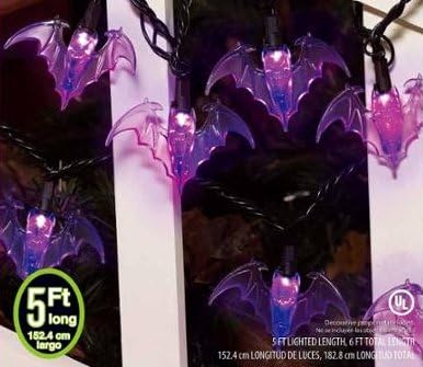 Set of 20 Twinkling Purple Bat Halloween LED String Lights