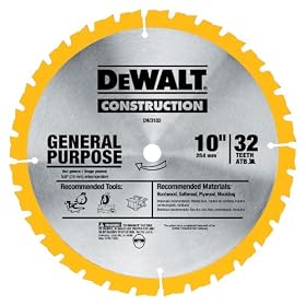 DEWALT DW3103 Series 20 10-Inch 32 Tooth ATB Thin Kerf General Purpose Saw Blade with 5/8-Inch Arbor