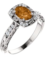 18K White Gold 7.00x5.00mm Oval Cut Bronze Tourmaline and Diamond Ring -- LIFETIME WARRANTY