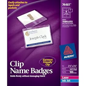Avery Garment Friendly Clip Style Top-Loading Name Badges, 2.25 x 3.5 inches, White, Box of 100 (74461) by 