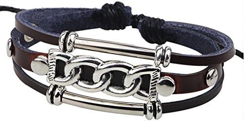 Popular Style Metal Pipe Leather Bracelet Wooden Beads and Alloy Accessories Adjustable Cuff Charm Bangle