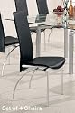 4 Contemporary Silver Finish Black Bonded Leather Seat Back Dining Chairs