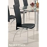 4 Contemporary Silver Finish Black Bonded Leather Seat Back Dining Chairs by visiondecor Furniture