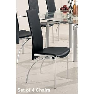 4 Contemporary Silver Finish Black Bonded Leather Seat Back Dining Chairs by visiondecor Furniture
