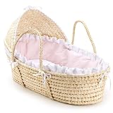 Badger Basket Company Natural Baby Moses Basket with Hood - Pink Gingham Bedding