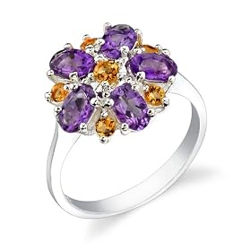 Buy Sterling Silver 2.25 cts Oval Amethyst Round Citrine Ring Size 9 by Peora