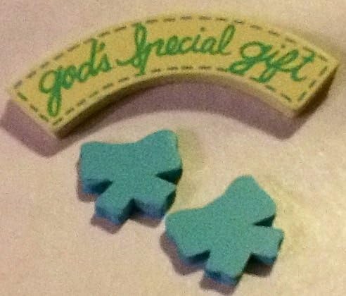 Baby Craft, Pre-painted, Wood Minis, Decorative Miniatures. Blue, "God's Special Gift" with 2 Ribbons
