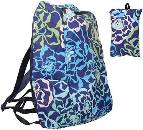 Releaserain Ultra Lightweight Handy Waterproof Navy Blue Kelp Flower Folding Backpack Daypack w/ Zipped Pouch 14L Packable Foldable Portable Camping Hiking Cycling Outdoor Shopping Carry On Travel Bag