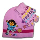 Nick Jr. Dora the Explorer Girl's Beanie Knit Hat and Glove Set (3-6)