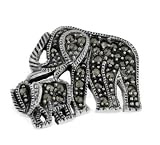 Sterling Silver Marcasite ELEPHANT Mom Baby Brooch Pin