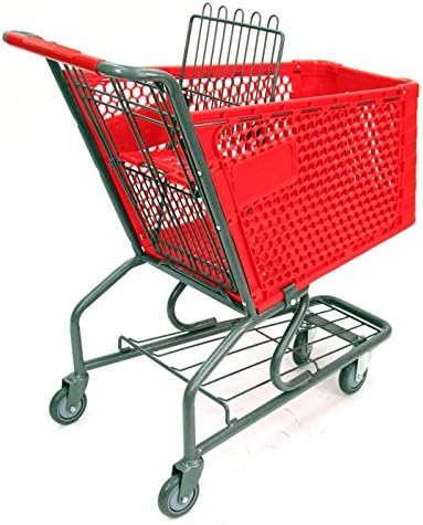 3 New Small Plastic Shopping Cart w/ Bottom Tray and Red Basket (100-liter)