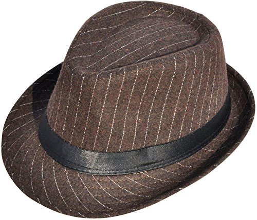 Simplicity Unisex Structured Gangster Trilby Wool Fedora Hat, 3074_Brown