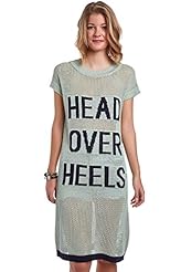 Mesh Sheer Wool Round Neck Midi Dress 