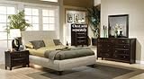 4pc King Size Bedroom Set in Beige Fabric Cappuccino Finish