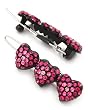 2 Black Tone Fuchsia Rhinestone 3 Heart Snap Hair Barette Clips