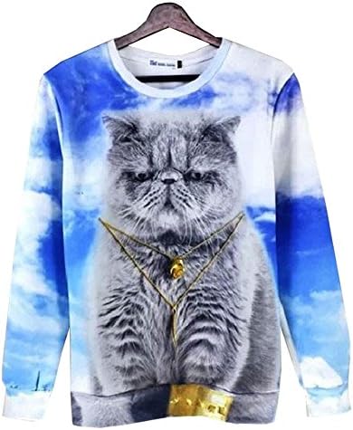 Women's Sweater Hippie Blue Sky Animal Funny Cat Hoodie Swag Sweatshirts, XL