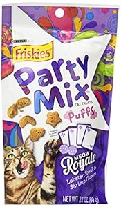 Friskies Party Mix Cat Treats, Meow Royale Puffs, Lobster, Steak & Shrimp Flavors, 2.1-Ounce Pouch, Pack of 10