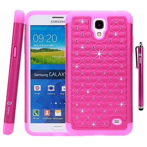 Galaxy Mega 2 Case, Mega 2 Bling Case, Style4U Galaxy Mega 2 Studded Rhinestone Crystal Bling Hybrid Armor Case Cover for Samsung Galaxy Mega 2 G750F with 1 Screen Protector and 1 Stylus [Hot Pink / Hot Pink]