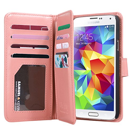Galaxy S5 Case, ULAK Multi Card Slots Series Magnetic Wallet Case Cover for Samsung Galaxy S5 SV Galaxy S V i9600- Coral Pink