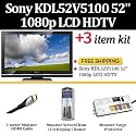 Sony KDL52V5100 52" 1080p LCD HDTV + Monster TV Hook Up Kit - HDMI Cable , Surge Protector , Screen Cleaning Kit