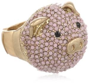 BCBGeneration Gold and Pink Pig Cocktail Adjustable Ring