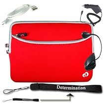 Kroo Glove 11245 Zipper Sleeve Carrying Case Kindle DX (Red) + USB Data Cable + Black Car Charger + Black E-Reader Light + Determination Strap (Combo)