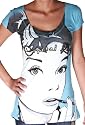 CRYSTAL ROCK Christian Audigier Ed Hardy Womens Audrey Hepburn Organic Cotton Secret Lover T-Shirt Tee Top Teal